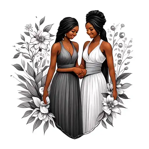 African American Sisters Holding Hands Surrounded