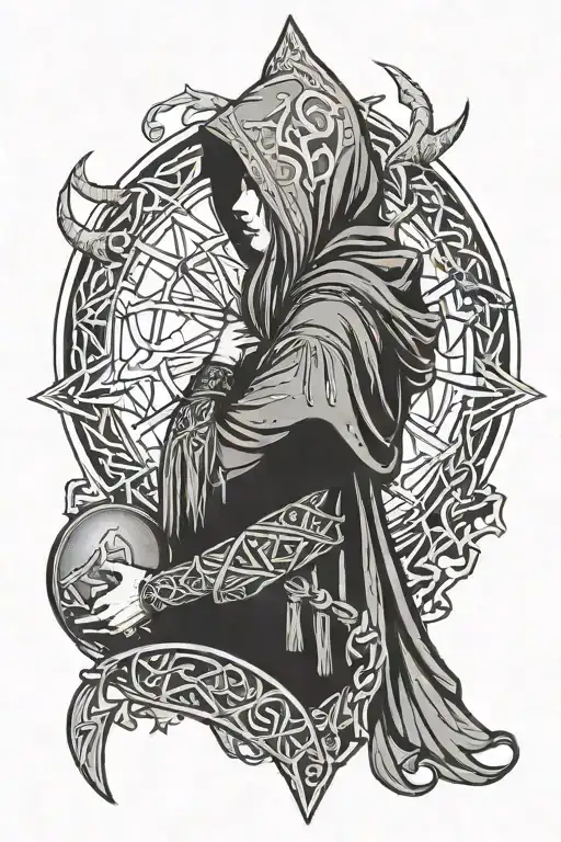 Hooded Nordic Witch With Runes