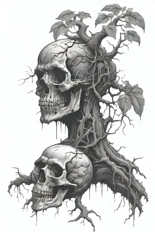 A Rotting Tree With An Apple That Looks Like A Skull Falling From It Tattoo