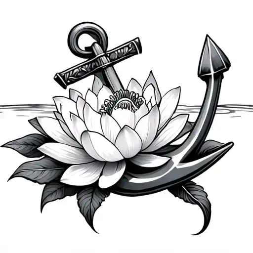 Anchor And Lotus Flower Intertwined
