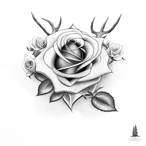 Deer With Traditional Roses Underneath