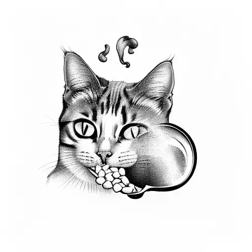 A Cat Playing A Piano While Eating Porridge