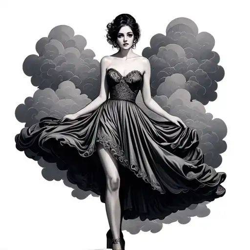 Beautiful Woman Dress Big Clouds