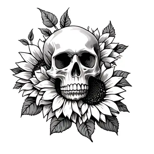 Skull And Roses And Sunflower 0Intertwined