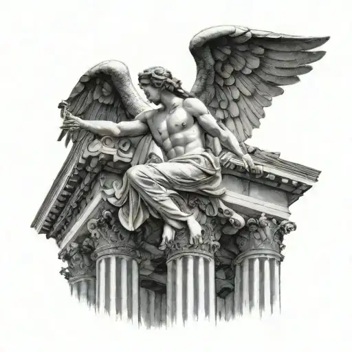 Greek Angel Above Greek Columns Being The Structure