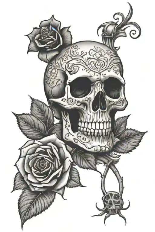 Skull With Red Rose Wrapped