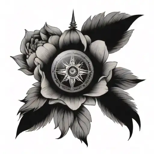 Compass With Peony In The Center