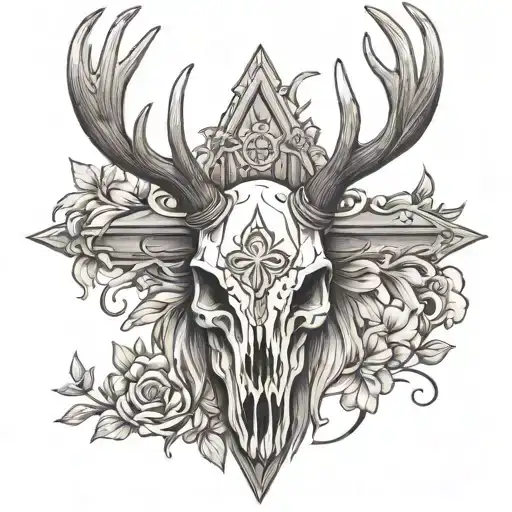 Deer Skull With Cross Incorporated