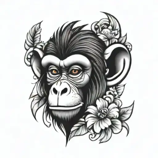 Monkey Tribal With Flowers Simple