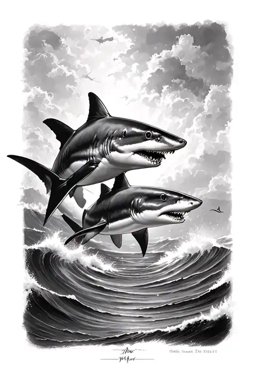 Tattoo With Sharks And The Ocean Scene Make It Realsitic