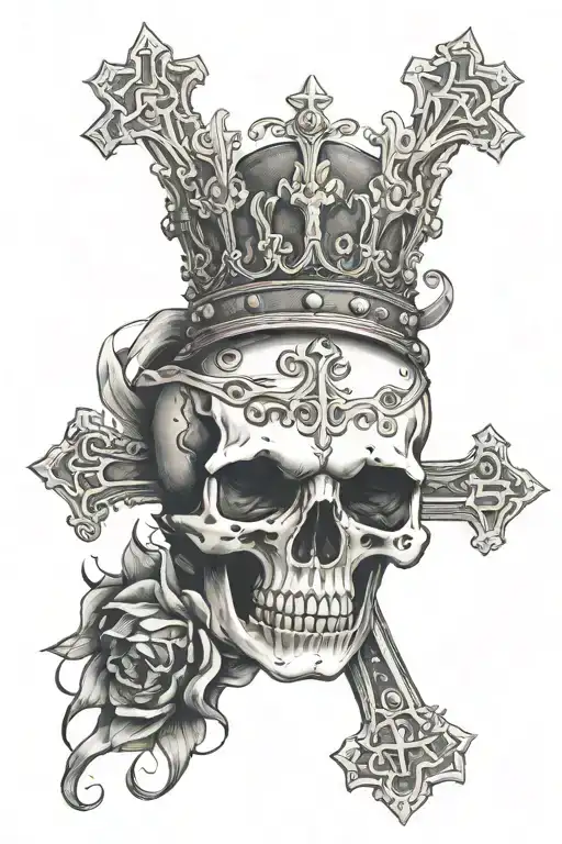 Skeleton With A Crown Holding A Cross