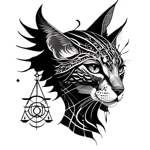 Goddess Bast And Zodiac Sign Of The Scales And Geometric Pattern