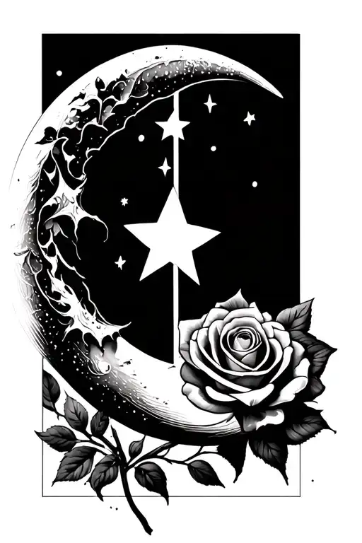 Half Moon Half Rose With 3 Stars On Top The Middle Star Being Bigger