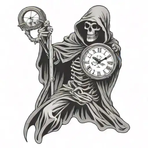 Grim Reaper Waiting With A Clock