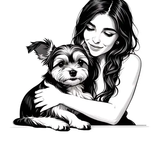 Lady And Small Dog Cuddling