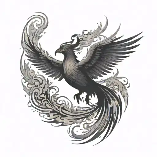 Small Silhouette Of Phoenix Rising From The Ashes