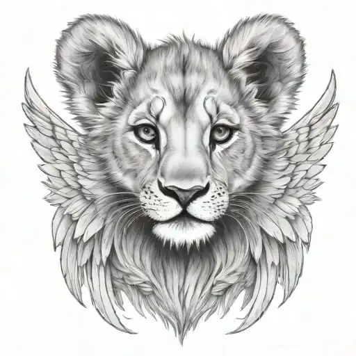 Lion Cub Portrait With Angel Wings And Halo