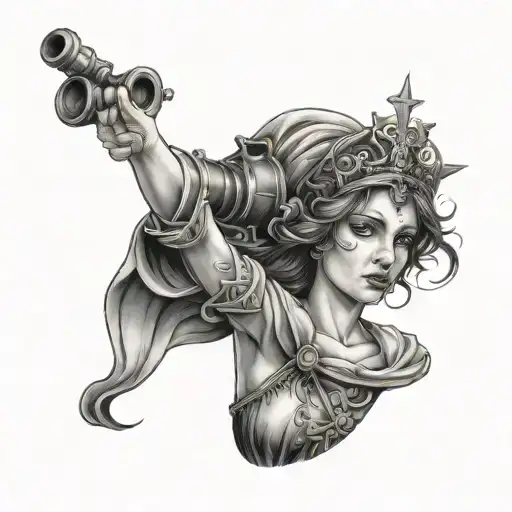 Beautiful Young Female Saint With Cannon