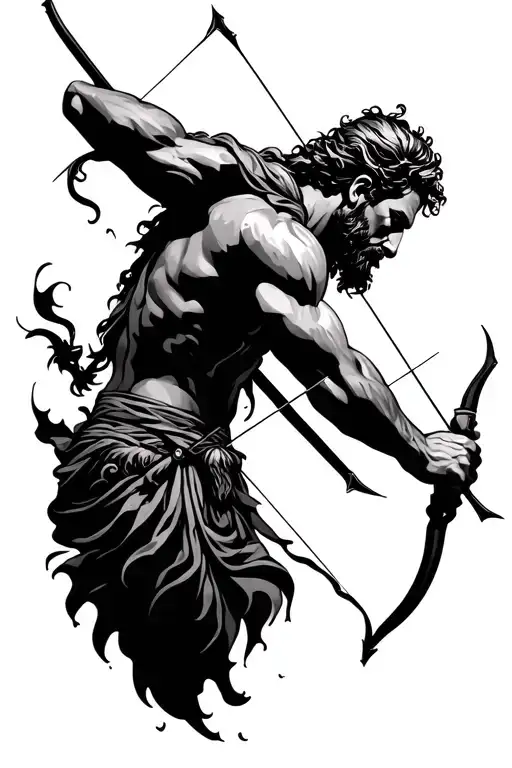 Odysseus With Bow And Arrow With Greek Pattern Inspired