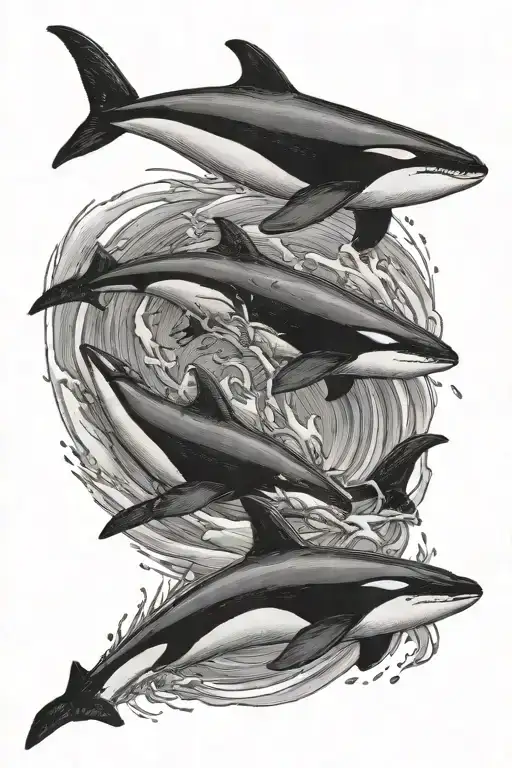Four Orca Whale Pod Hunting Together