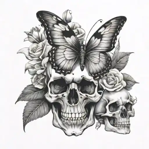 Butterfly With Flowers And Skull