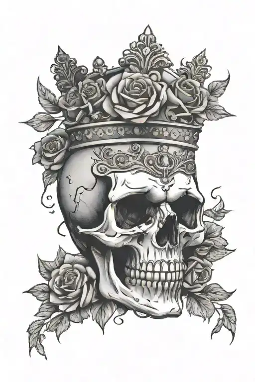 Skull Wearing A Crown With Roses