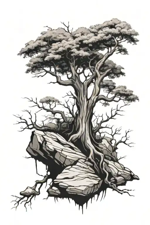 Tree Growing Out Of A Rock Tattoo