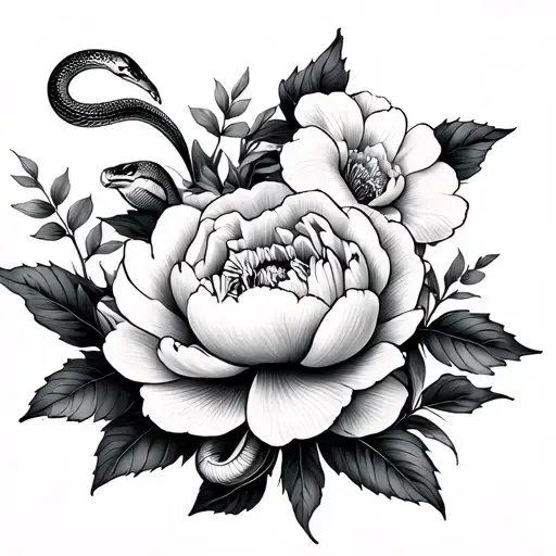 Peony Flowers And Snake