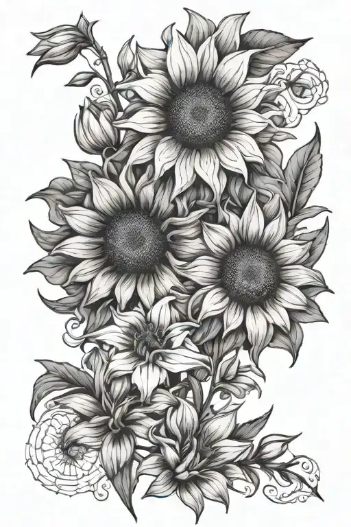 Sunflower With Lily And Iris And Daffodil With Leaves