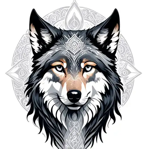 Wolf Goddess Spirituality Symbols Combined