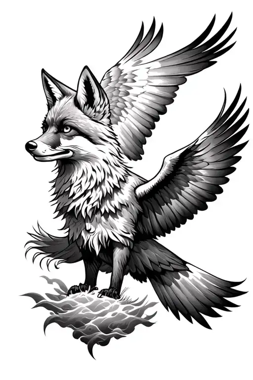 Fox With Eagle Flying Through Storm