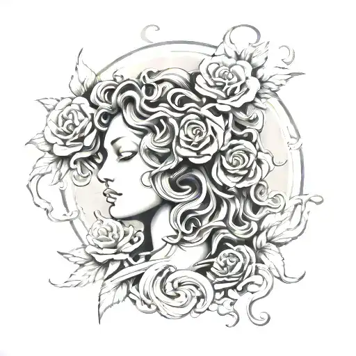 Medusa With Roses And Moon