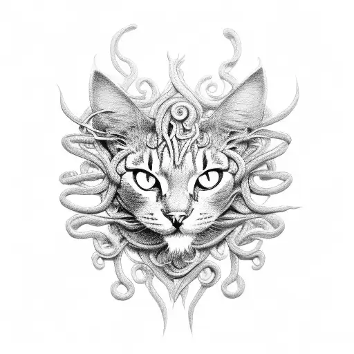 A Black And Grey Medusa With Intricate Linework