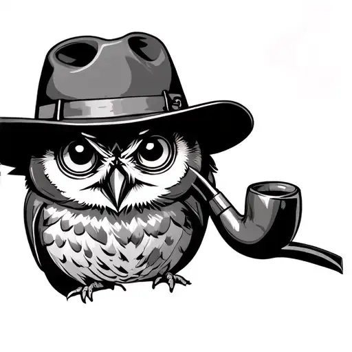 Owl Trenchcoat Fedora Smoking Pipe