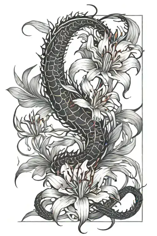 Red Spider Lilly With Dragon