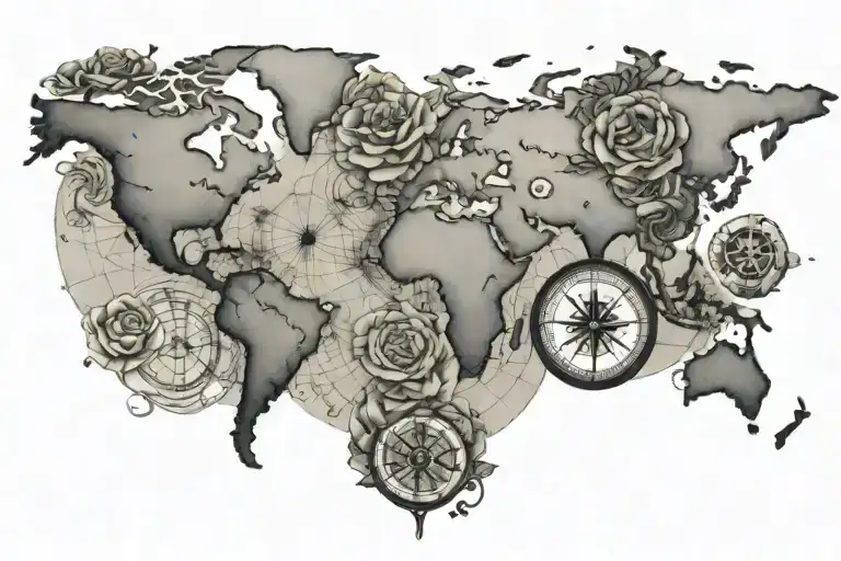 World Map With Luther's Rose As Compass Rose Made