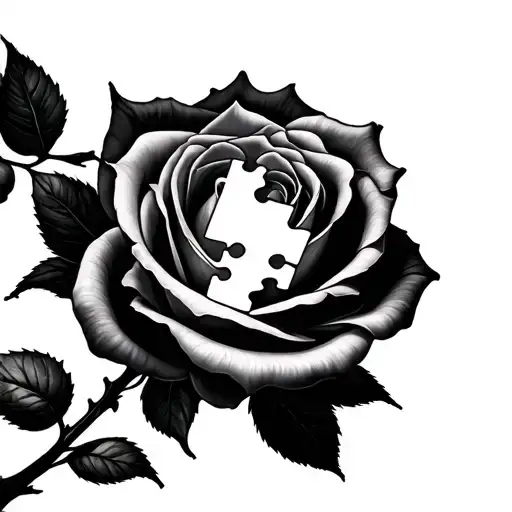 Rose With Center As A Puzzle Piece Being Placed Into The Rose