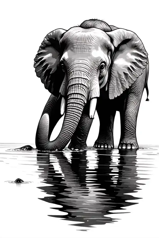 African Water Hole With Elephant Drinking Out Of It