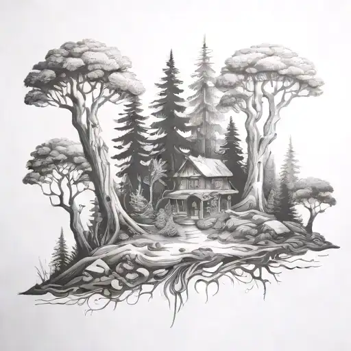 A Forest Scene With Hidden Mechanical Elements