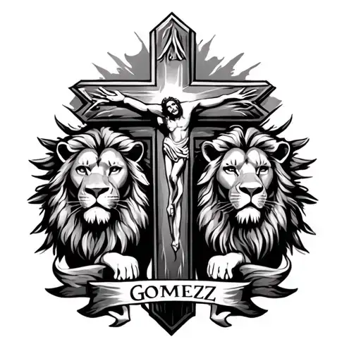 Jesus Cross With Lions And Gomez Name