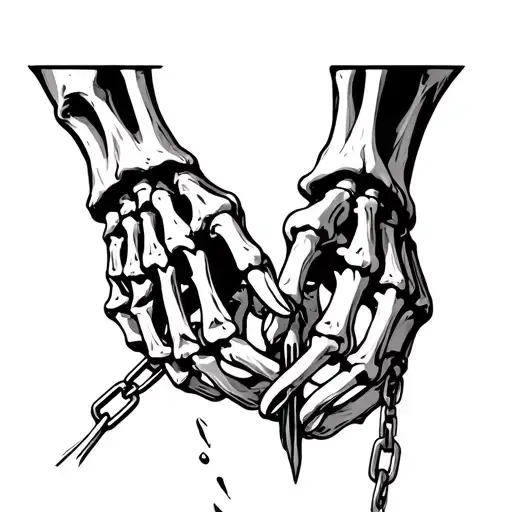 Skeleton Hands Holding Chain Broken