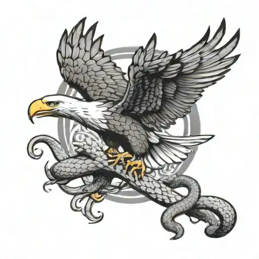 Eagle Fighting Snake In The Air