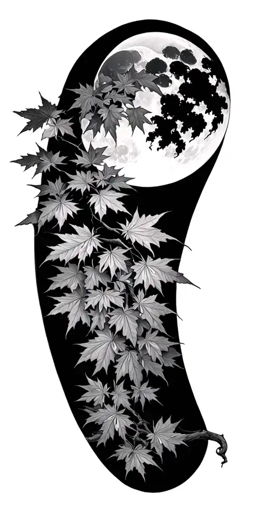 Japanese Maple With Moon And Soliel