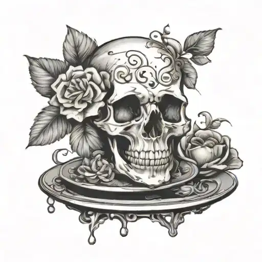 Skull On A Platter With Flowers