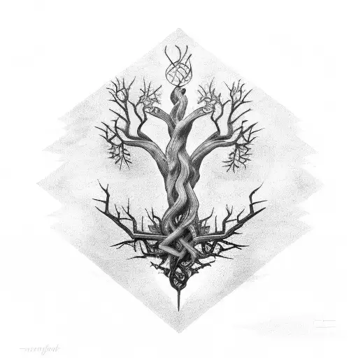 Tree Adn Phoenix Bird Roots With Music Notes
