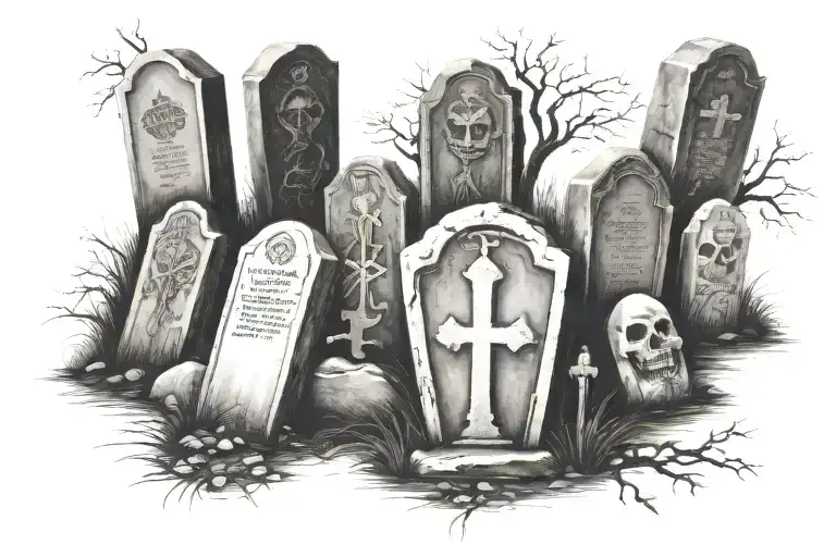 Seven Headstones On A Hillside Each Representing A Different Deadly Sin