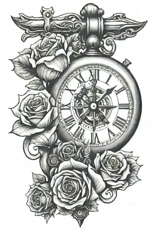 Small Clock With Anchor Connected With Rose