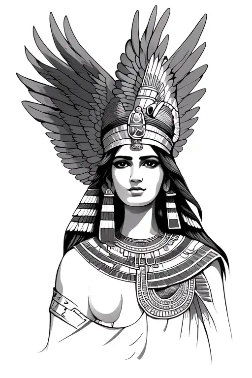 Egyptian Goddess Isis Wrapped Around Her Wing