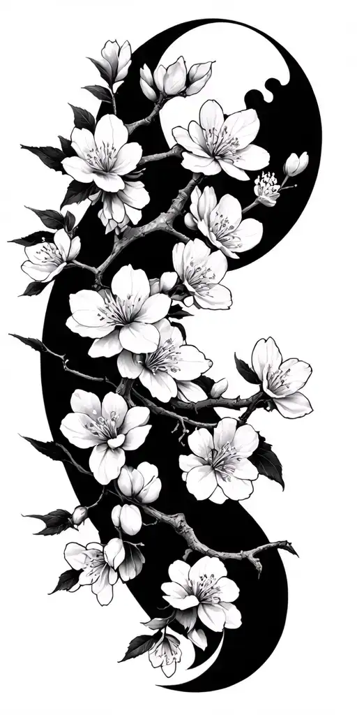 Japanese Cherry Blossoms With Moon