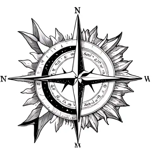 Compass Rose Moon Sun Stars